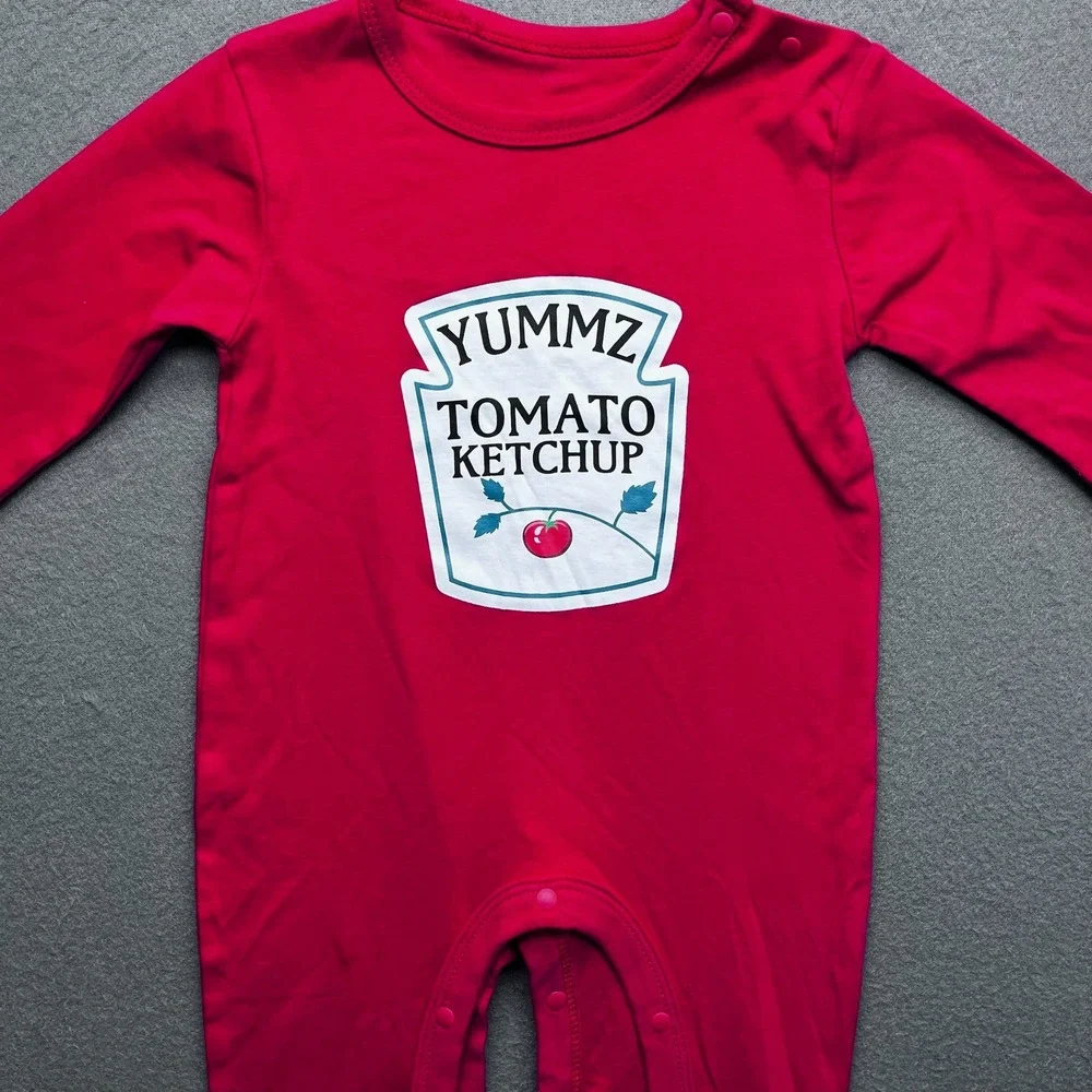 YSCULBUTOL Baby Red Ketchup Graphic‎ Romper Long Sleeve Cotton 10-12M